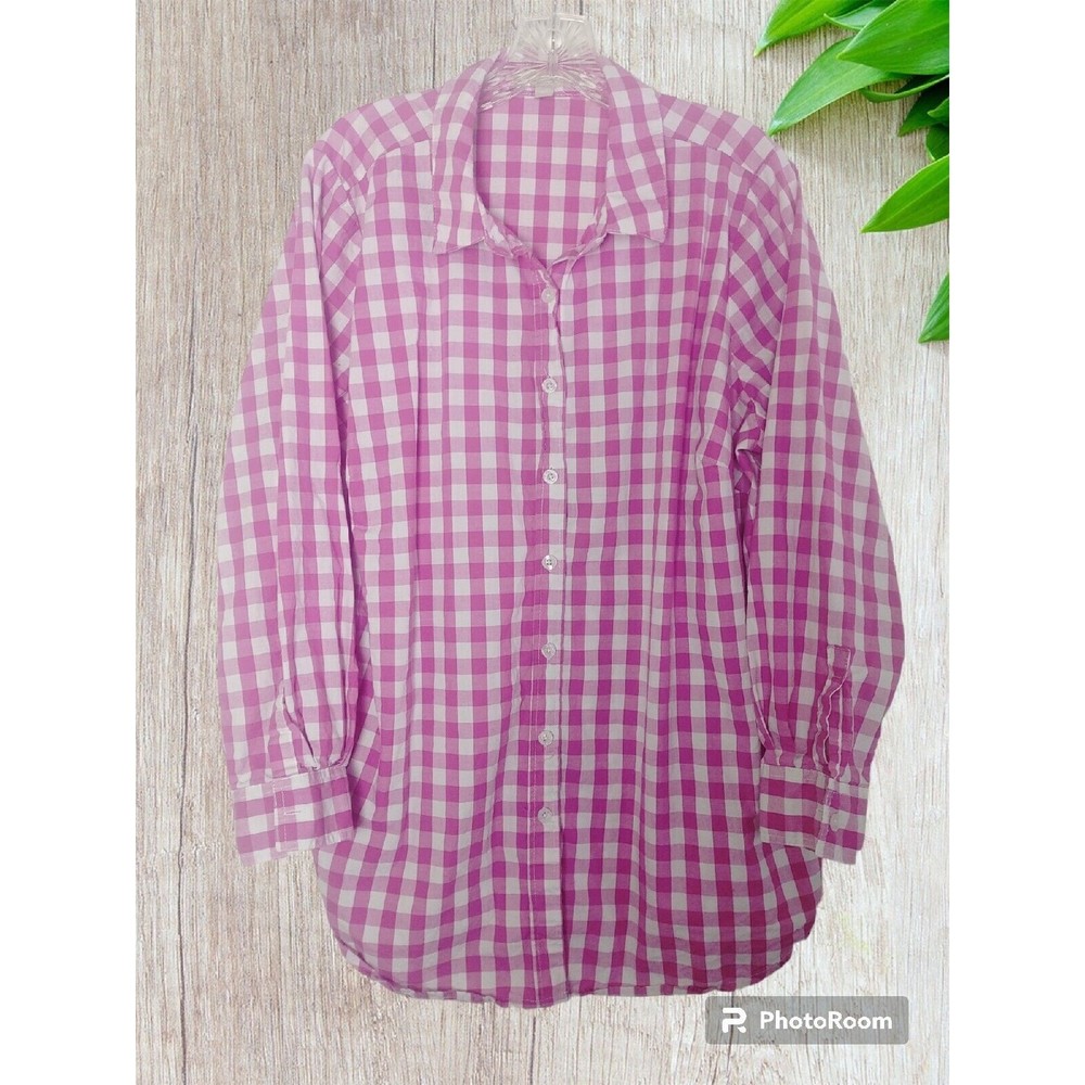 Woman Within Long Sleeve Button Up Shirt Plus Size 18/20 Lavander White Check